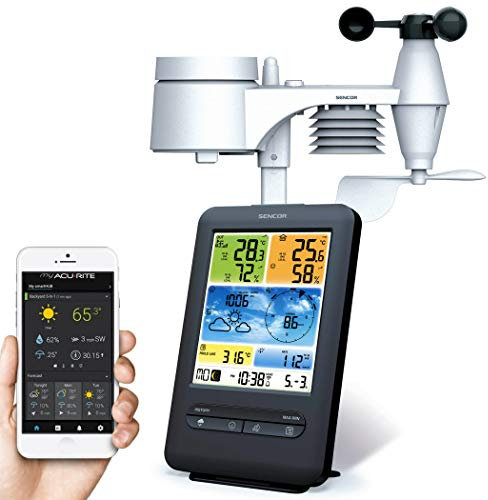 Wetterstation mit Außensensor 5-in-1 WiFi Wissenschaftliche Umgebungstemperatur Barometer Hygrometer Windmesser Sonneneindex UV-Vorhersage Wireless Alarm für den BAU Heimbüros