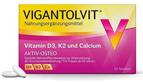 VIGANTOLVIT 1000 IE Vitamin D3, Vitamin K2 und Kalzium 3-in-1-Formel für gesunde Knochen*, 30 Tabletten, 1 Monat