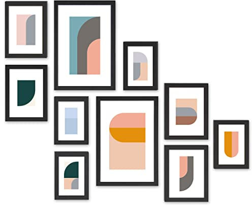 ACAZA Bilderrahmen Collage für Fotowand, Bilderrahmen schwarz zum Befüllen mit 10 Fotos, Fotohalter mit Passepartout, 2x 20x30 cm; 4x 13x18 cm; 4x 10x15 cm