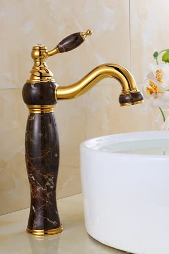 Retro Wasserhahn - Badezimmer Armatur - Messing Wasserhahn mit Marmor (Marmor Braun)