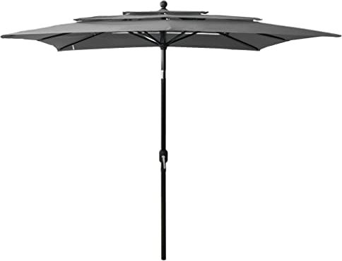 vidaXL Sombrilla de 3 Niveles Poste Parasol Exterior Patio Terraza Protección contra Rayos Playa Piscina Toldo Aluminio Gris Antracita 2,5x2,5 m