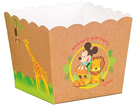 Ingrosso e Risparmio 10 x Scatole in cartoncino Porta Confetti, Patatine, Dolci, con Topolino e Leone, firmate Disney, allestimenti Originali Feste Compleanno Bimbo (Grande)