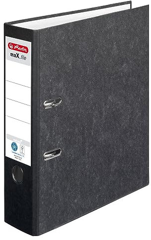 herlitz Ordner maX.file nature, A4, Rückenbreite 8 cm, Wolkenmarmor, Schwarz, mit Rückenschild & Kantenschutz, FSC zertifiziert, 20 Stück