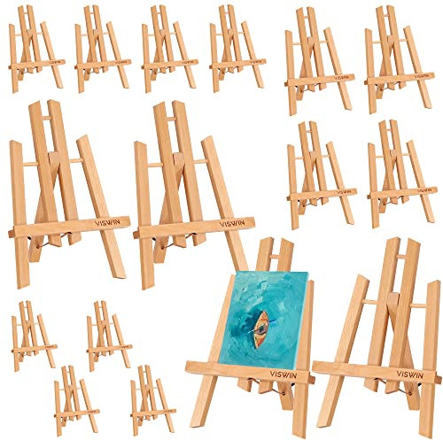 VISWIN 16Pcs Chevalets de Table 4 Tailles (25,30,35,40Cm H), Chevalet Trépied Pliable en Bois de Hêtre, Petit Chevalet de Table Pour Artiste, Adulte, enfants, Salle de Classe, Pour Peinture, Affichage