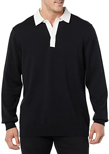 Amazon Essentials Herren Rugby-Pullover, Schwarz, XL