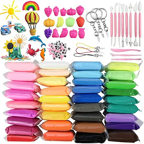Modelliermasse Kit,36 Farben Ultraleichte Modellierung Lehm,DIY Formton mit Werkzeugen Zubehör,Lufttrockener Magischer Knete für Kinder,Polymer Ton Educational Kinder Spielzeug Set für Mädchen Jungen
