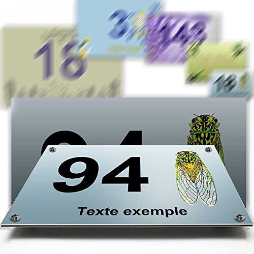 Plaque aluminium/polyethylene numéro rue décorative - pour maison, porte, et boite aux lettres - 2 lignes personnalisables