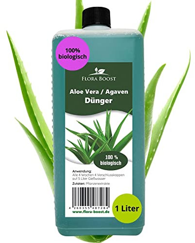 Konfitee Aloe Vera Dünger Flora Boost 1000ml I Für bis zu 200L Gießwasser I Für alle Aloe Vera & Agaven Sorten I Flüssiger Blatt- & Wurzeldünger I 100% natürlicher Pflanzendünger