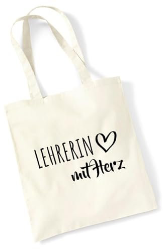 Huuraa Tasche Lehrerin mit Herz Geschenk 10 Liter Natural Baumwolle Lehrerin Accessoire