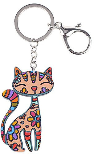 DUOWEI Porte-Clés Pour Chat Gris Porte-Clés En Acrylique Pour Animaux De Compagnie Décoration De Sac À Main Pour Femme Adolescente Cadeau À Breloques (Orange)