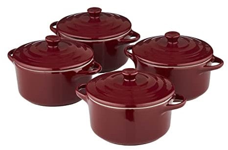 Barbary & Oak BO875008RED Foundry 10cm Mini Ceramic Casseroles, Set of 4 in Bordeaux Red