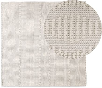 Beliani Teppich Wolle beige mit geometrischem Muster quadratisch 200x200 cm Boho Lapseki
