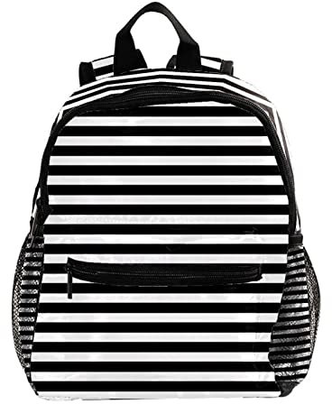 Mini-Rucksack, Schwarz und Weiß gestreift, bedruckt, Mehrfarbig, 25.4x10x30 CM/10x4x12 in, Rucksack Rucksäcke