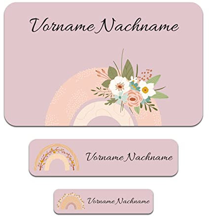 50 x personalisierte Namensaufkleber Sticker mit Wunschname Klebeetiketten zum Markieren Stifte Hefte mit Kinder Name Schule Kindergarten Aufkleber Set (09 Regenbogen)