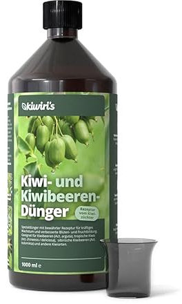 Kiwiri 's fertilizzante Kiwi 1 litro – Fertilizzante speciale per kiwi e kiwi – Piante Kiwi (Actinidia arguta, kolomikta, deliciosa, chinensis, polygama) – Ricetta direttamente dall'allevatore di kiwi