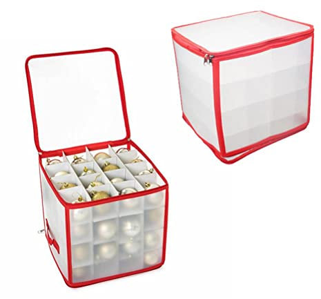 HEITIGN Box Weihnachtsaufbewahrung 38 * 37 * 16 Klare Aufbewahrungsbox Christbaumkugeln PVC Faltbare Weihnachtsdeko Aufbewahrungsbox Bis zu 64 Christbaumkugeln