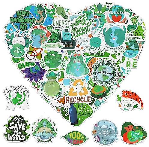 Cobee 100 Stück Erde Aufkleber, Umweltschutz Aufkleber Grüne Pflanzewasserfeste Vinyl Laptop Wasserflaschen Aufkleber Pflanzen Grün Aesthetic für Skateboard Gitarre Lehrer KinderTeenager