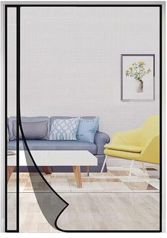 Moustiquaire de porte, 90x200cm Rideau magnétique double porte anti-moustiques Idéal pour la porte coulissante de balcon et la porte de terrasse, avec maille lourde & fermeture, Noir