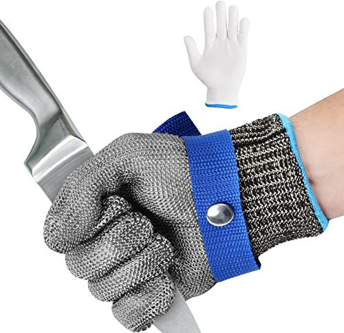 Tinsellns 316L Stainless Steel Mesh Cut Resistant Gloves, Kitchen Butcher Safety Working Glove Level 5 Protection Food Grade Safty Gloves, M (One Glove)