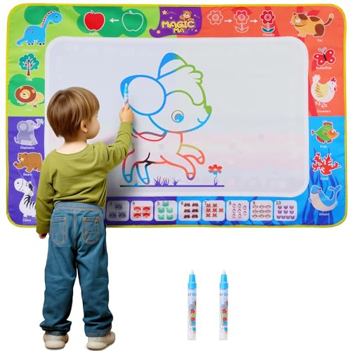 Navaris Tapis Dessin Eau - Tapis Magique pour coloriage Enfant Bebe 150 x 100 x 1 cm - Jouet éducatif créatif avec stylos à Eau - Cadeau de Noel pour Enfant Fille Garcon