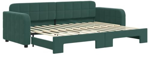 vidaXL Tagesbett, Ausziehbar Schlafsofa mit Lattenrost, Bettsofa Gästebett für Schlafzimmer Wohnzimmer, Sofa Bett Ausziehbett, Dunkelgrün 80x200 cm Samt
