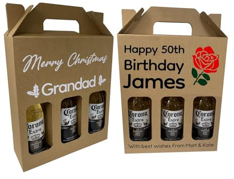 Happy Birthday Wedding Gift Christmas Beer Bottle Personalised Carrier - Ale Cider Box Holder Mens Gift Idea (500ml)