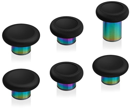 eXtremeRate 6 in 1 Magnetic Metall Thumbsticks Austauschbare Joysticks Analogsticks Kappen Tasten Set für Xbox Elite Series 2 & Series 2-Core Controller-Schwarz&Regenbogen Aura Blau Lila
