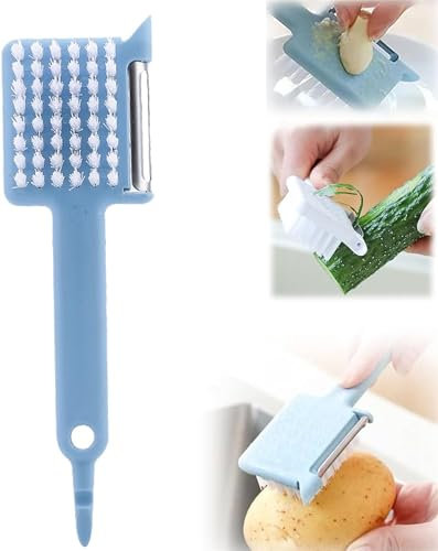 Multipurpose Peeler Brush, 5 in 1 Vegetable Peeler with Brush, Potato Peelers Stainless Steel Fruit Peeler Vegetable Brush, Multifunctional Kitchen Peeler with Long Handle (Light Blue)