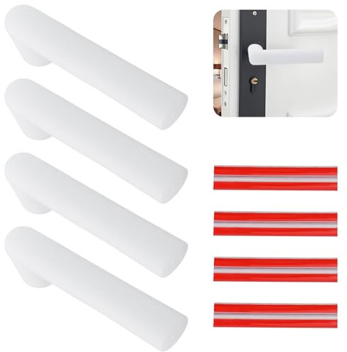 UFURMATE Door Handle Covers, 4Pcs Silicone Door Handle Covers Anti-Static Safety Door Handle Glove Covers Door Handle Protector for Flat Square Door Levers (Transparent White)