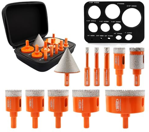 BGTEC Diamond Core Drill Bit Kit, Triangle Shank 9pcs 6/8/10/20/28/32/35/45/65mm Drill Bits, 1pc 25mm Drilling Finger Bit, 1pc 2Hex Shank Chamfer Bit, 111pcs