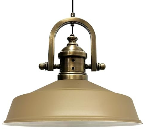 bamyum Asletl-Finke Hängelampe Industrial Vintage Ø41 cm, Küchenlampe Hängend Vintage, Pendelleuchte Esstisch Vintage, Hängelampe Esstisch, Wohnzimmerlampe, Pendelleuchte Beige Metall, Küchenlampe