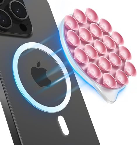 SAMADEX Silikon-Saugnapf-Handyhülle, magnetische Halterung, Silikon-Freisprecheinrichtung, Handy-Zubehör für iPhone und Android, Spiegel-Dusch-Handyhalterung, Tiktok-Videos und Selfies (Rosa)