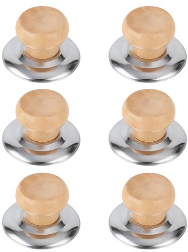 6 PCS Wooden Lid Knobs, Heat-Resistant Lifting Handle Pot Pan Lids Knob with Screws Universal Kitchen Cookware Lid Handles Replacement for Frying Pans, Oil Pans, Kettles