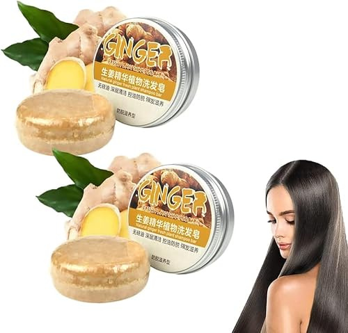 2Pcs Ginger Hair Regrowth Shampoo Bar, Organic Solid Shampoo Bar Anti-Hair Loss Natural Ginger Shampoo Soap for Hair Growth Repair