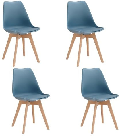 JZGORC 4er-Set Esszimmerstühle, nordische Küchenstühle, Bürostühle mit Beinen aus massiver Buche für Schlafzimmer, Wohnzimmer, Küche – Dunkelblau