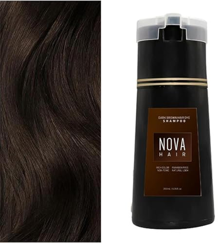 HOUKUNKA Nova Hair Instant Dye Shampoo, 200 ml, Haarfarbe für dunkles Haar, langanhaltendes Haarfarbshampoo für Frauen und Männer (Dark Brown)