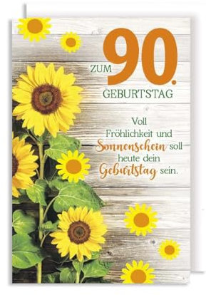 90 Geburtstag Karte Grußkarte Präge Golddruck Sonnenblumen 16x11cm