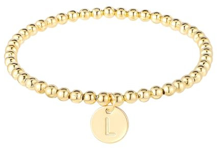 Mikovivi Initial Bracelet for Women, Dainty Gold Bracelet Cute A-Z Letter Charm Disc Bracelet Fashion Simple Jewelry Beaded Gold Bracelet Personalized 26 Alphabet Gifts for Girls Teens Trendy (L)