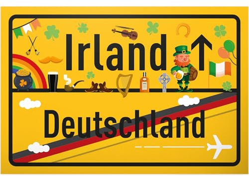 DankeDir! Irland Deutschland Ortsschild - Kunststoff Schild 30 x 20 cm - Geschenk Idee Gutschein Reise Urlaub Reisegutschein Männer & Frauen Geldgeschenk Abschiedskarte Geschenkidee Deko Karte