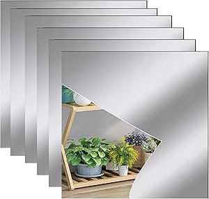 6 Stück Klebespiegel Selbstklebend 20x20cm HD Acrylic Spiegel Wandspiege Selbstklebende Wandspiegel Flexible Spiegelfliesen Spiegelfolie Wanddekoration für Badezimmer Wohnzimmer Schlafzimmer Schrank