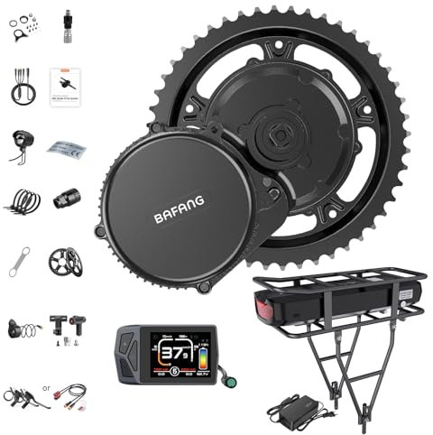 BAFANG Mittelmotor 48V 500W BBS02B Ebike Umbausatz mit 48V17,5Ah Gepäckträgerbatterie und EKD01 Display G340 8fun Motor für BB68mm Mountainbike Rennrad Pendlerfahrrad