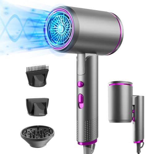 BelonLink Secador de Pelo, 2400W Secador de Viaje, Secador Pelo Plegable, 3 velocidades, 2 temperaturas, con 1 Difusor 2 Concentradores, Secado Rápido, para Familia, Viaje y el salón