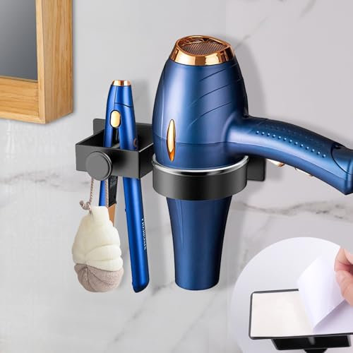 SenaiMy Supporto Phon e Piastra Senza Foratura, Porta Piastra per Capelli, Senza Foratura Porta Phon da Parete per Camere da Letto e Barbiere, Nero