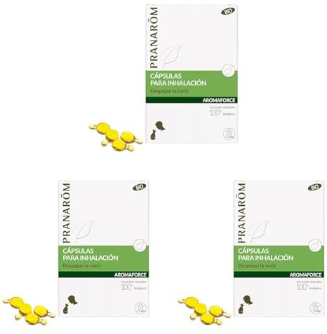 PRANAROM - Aromaforce - Cápsulas de Inhalación - Con Aceites Esenciales - Descongestiona la nariz - 100% Bio - 15 cápsulas (Paquete de 3)