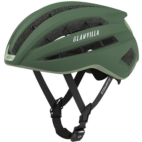 GLAMVILLA Rennradhelm für Damen und Herren City Trekking Fahrradhelm Professioneller Wettkampf Ultra Leichter belüfteter Fahrradhelm mit Skelett Magnetschnalle (DunkelGrün, M)