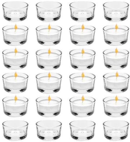 24 PCS Portavelas de Té, Portavelas de Cristal 4,5 cm de Diámetro, para Decoración de Mesa en Casa, para Bodas, Velas Decorativas
