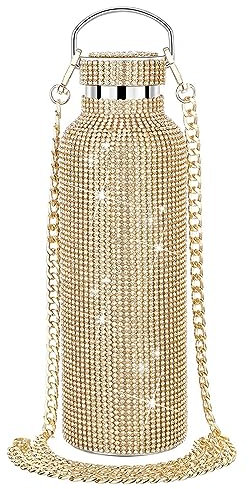 Botella de agua portátil de acero inoxidable con diamantes de imitación aislados