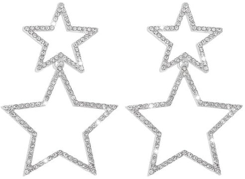 Stern Ohrringe, Star Earrings Doppelschicht Sterne Ohringe Glänzend Stern Ohrringe Mit Strasssteinen für Mädchen Damen Partys Zubehör, Alltag, Weihnachte