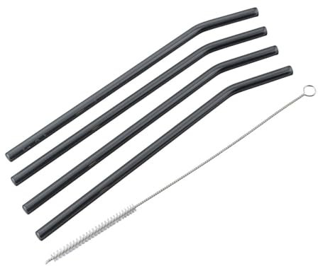 Fackelmann Glas Trinkhalme, 4-teiliges Set mit Reinigungsbürste, hochwertiger Edelstahl, lichtgrau – Wiederverwendbar & Spülmaschinengeeignet