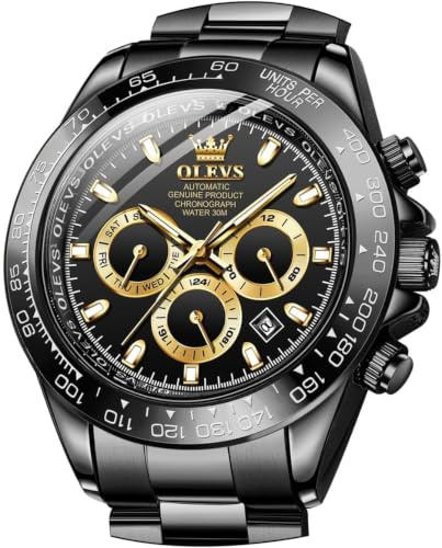 OLEVS Herrenuhren Automatik Schwarz Goldene Mechanische Luxus Kleid Armbanduhr mit Tag Datum Wasserdicht Uhr